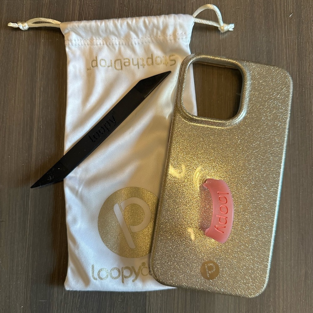 Loopy iPhone 14 Pro Max Glitter Gold Phone Case with Righty Loop, Used